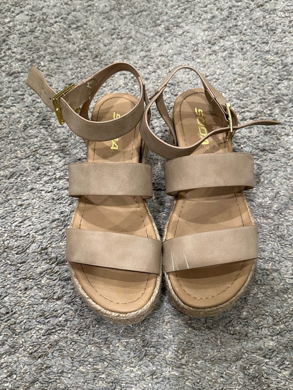 Beige Double-Strap Espadrille Sandals with Gold Buckles